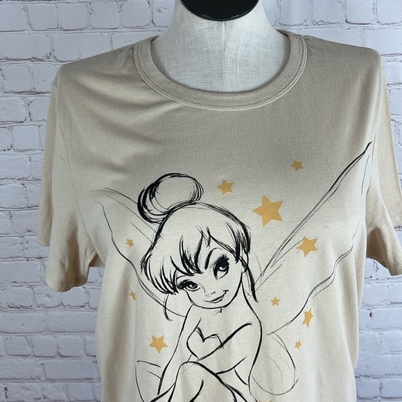 Disney Tinkerbell Crew Neck Graphic Short Sleeve Tee Tan Women’s XXL - Picture 4 of 5